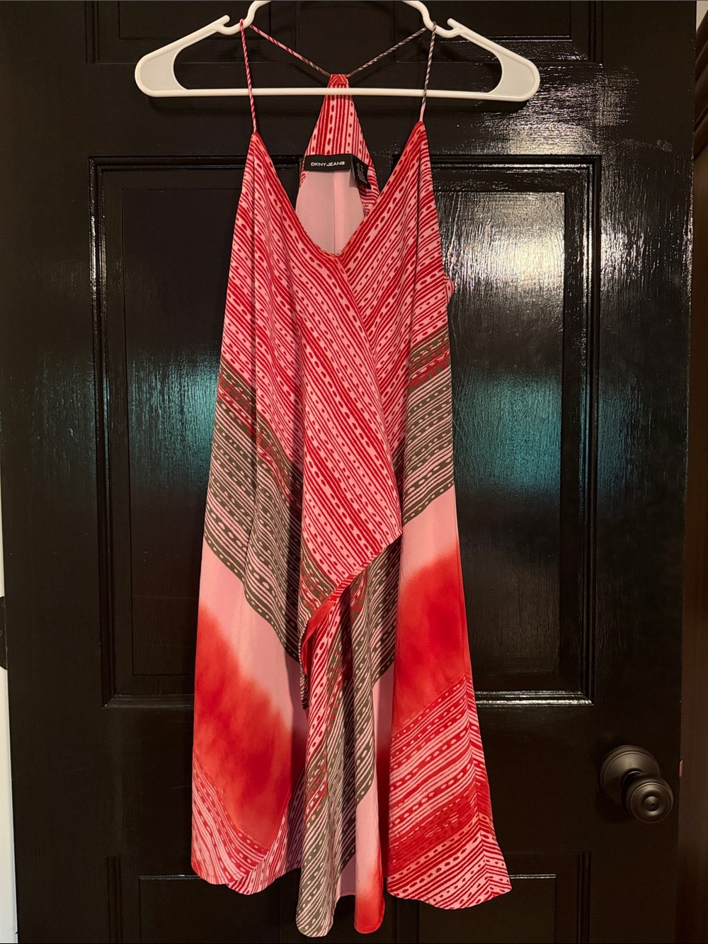 DKNY Halter Swing Dress Size X-Small Striped Asymmetrical Scarf Dress